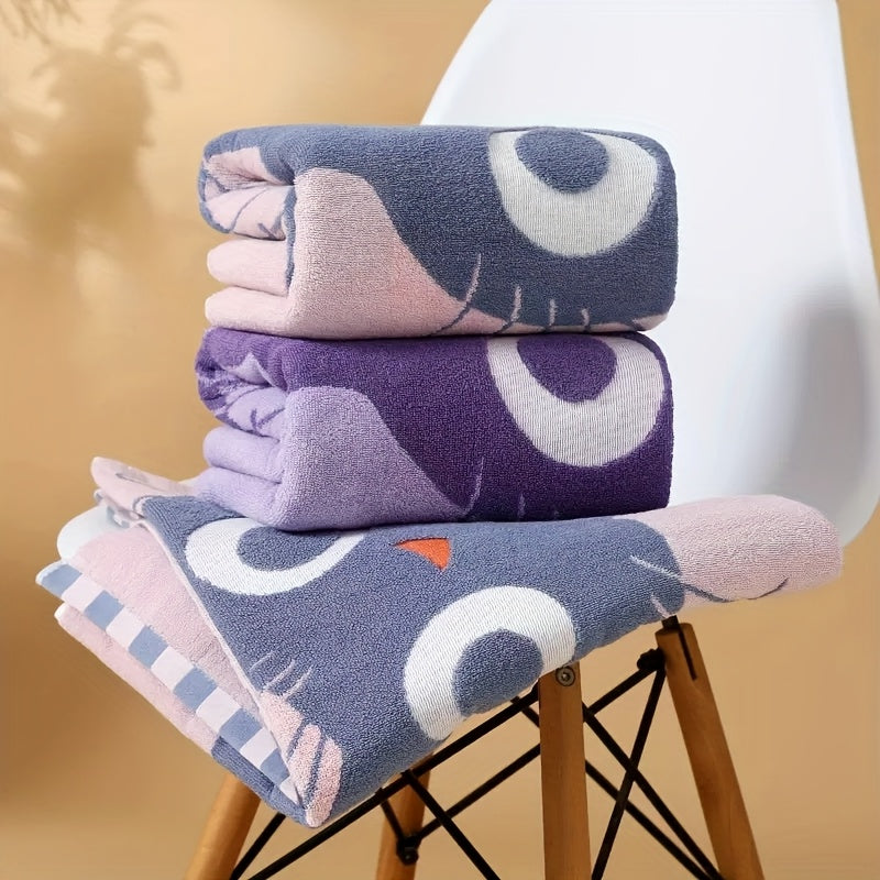 Cotton Bath Towel Thick Quick Dry, Cat Pattern Modern Design, Adult Spa Hotel Home Use