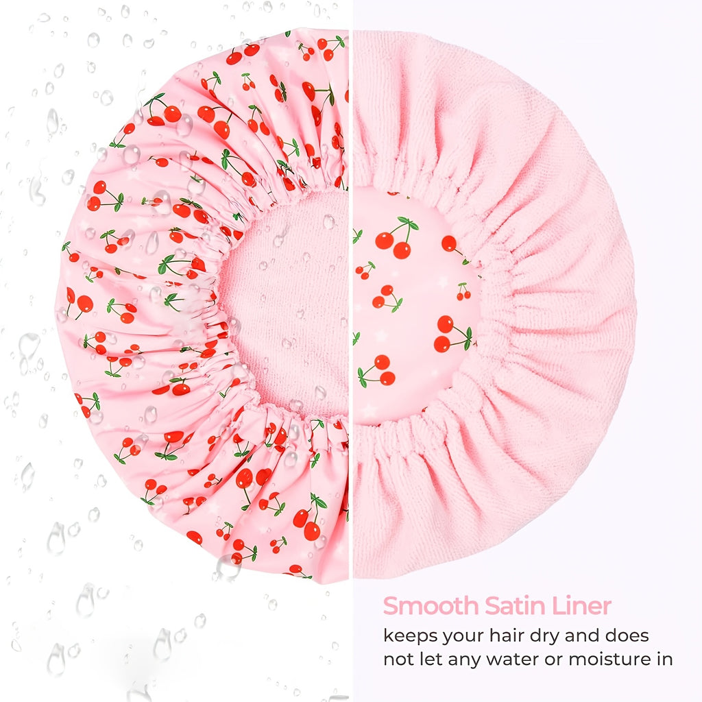 1pc Double-Layer Bath Towel with a Solid Color Lining, Featuring Reusable Plastic Shower Caps with an Elastic Band. Ideal for Women, Ladies' Spa Salons