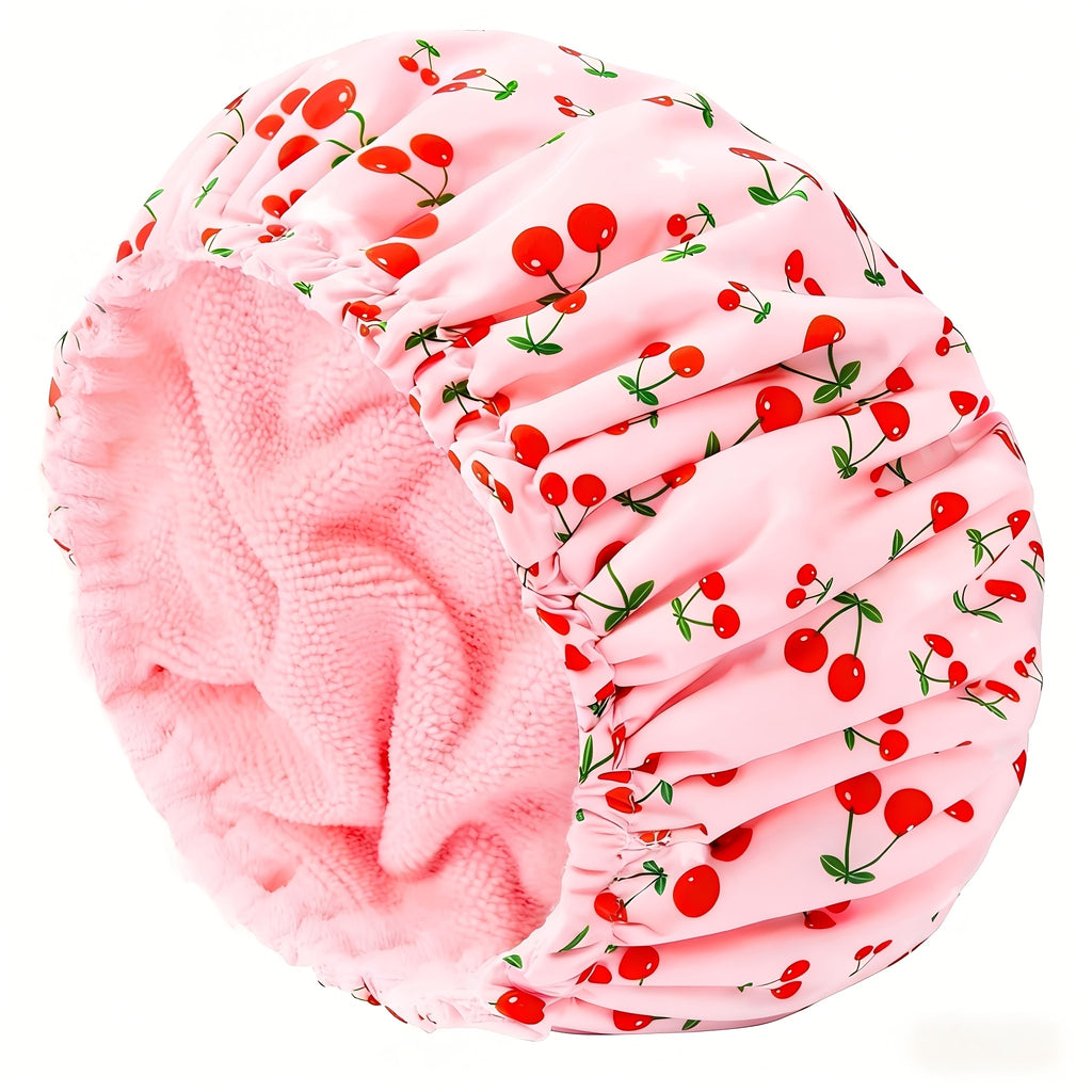 1pc Double-Layer Bath Towel with a Solid Color Lining, Featuring Reusable Plastic Shower Caps with an Elastic Band. Ideal for Women, Ladies' Spa Salons