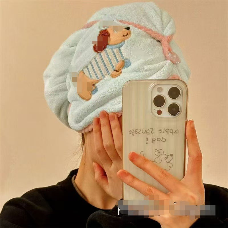 Cute Puppy Dry Hair Cap Female Super Absorbent Quick-drying Bag Hair Towel Thickened Coral Fleece Shower Cap 2026 New