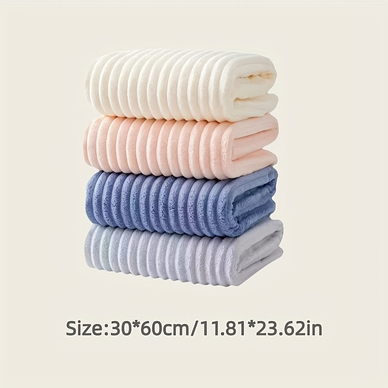 Set of 4 Soft Coral Towels - Fast-Drying Striped Bath And Hand Towels Ideal for Bathroom, Travel, And Camping - Bedspread Hue (No Shedding Or Color Fading) - Modern Rectangular Towels