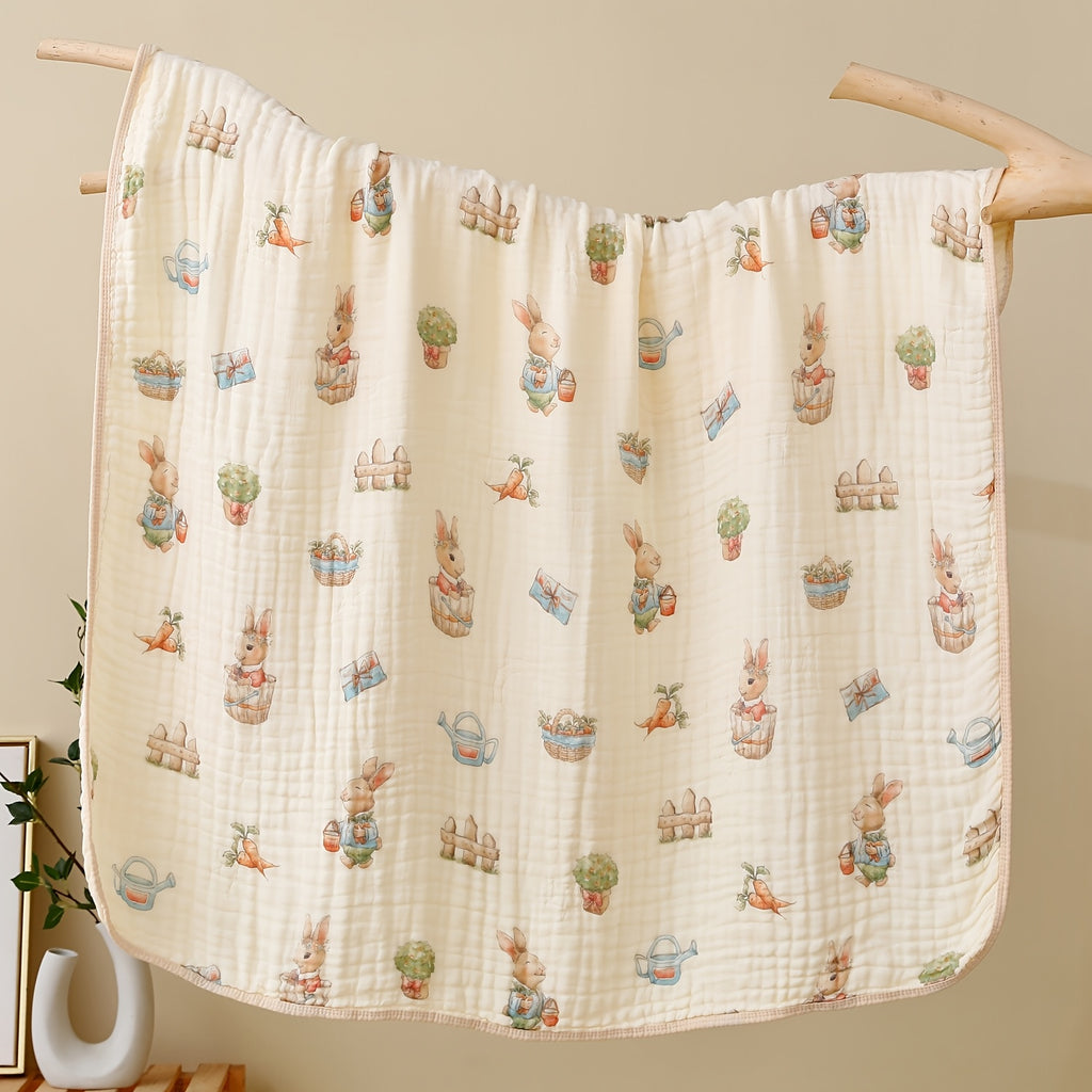 6-Layer Soft Cotton Muslin Towel, Floral And Bunny Print Quick Dry Absorbent Beach Bath Towel for Travel Camping Home, Easter Christmas Holiday Gift