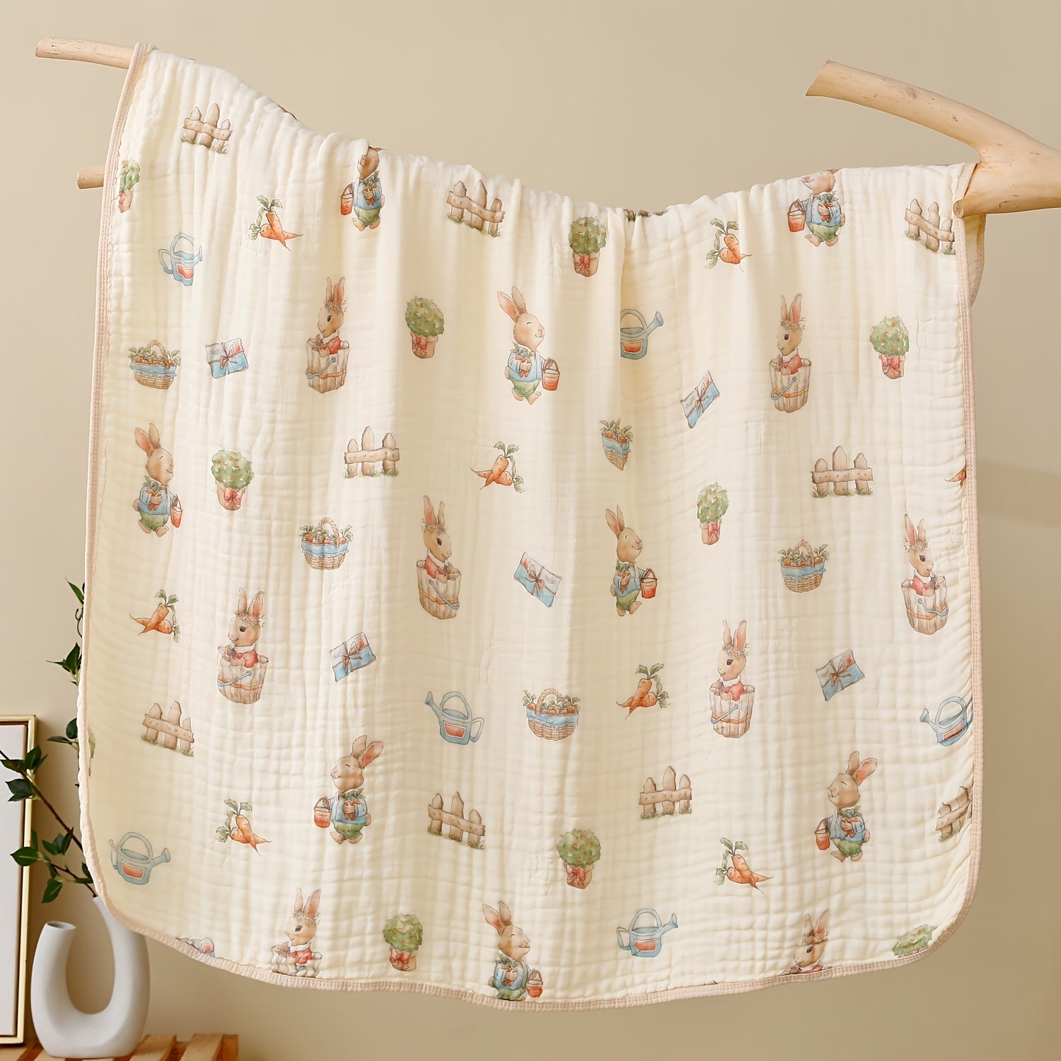 6-Layer Soft Cotton Muslin Towel, Floral And Bunny Print Quick Dry Absorbent Beach Bath Towel for Travel Camping Home, Easter Christmas Holiday Gift