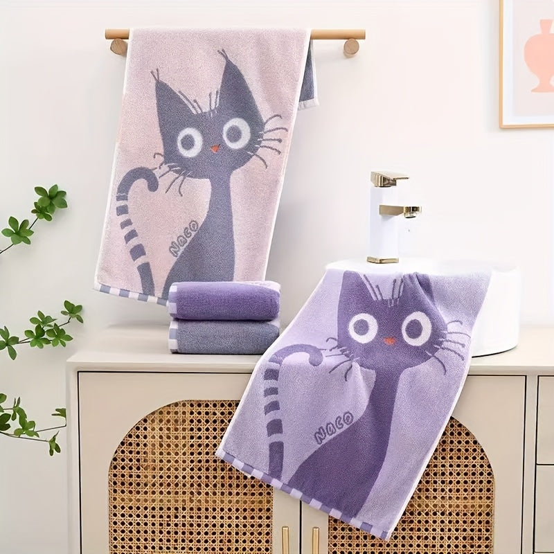Cotton Bath Towel Thick Quick Dry, Cat Pattern Modern Design, Adult Spa Hotel Home Use