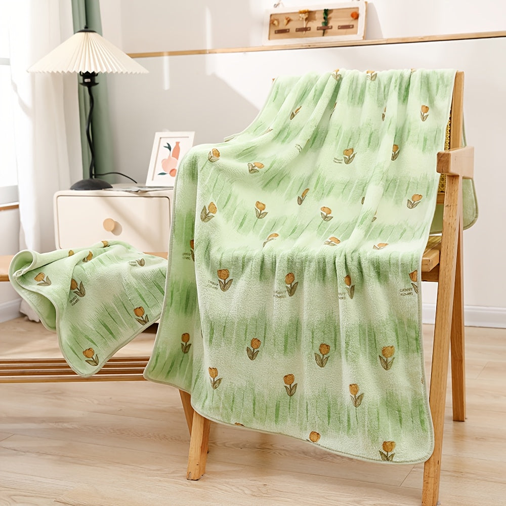 2pcs Set, Flower Adult Bath Towel Set, Spring Tulip Flower Bathroom Towel Set, Coral Fleece Water Absorption, Soft Full Bath Towel Set, Household Hand Towel, Suitable for Hotels, Gifts, SPA Use, Bathroom Additions, New in Spring