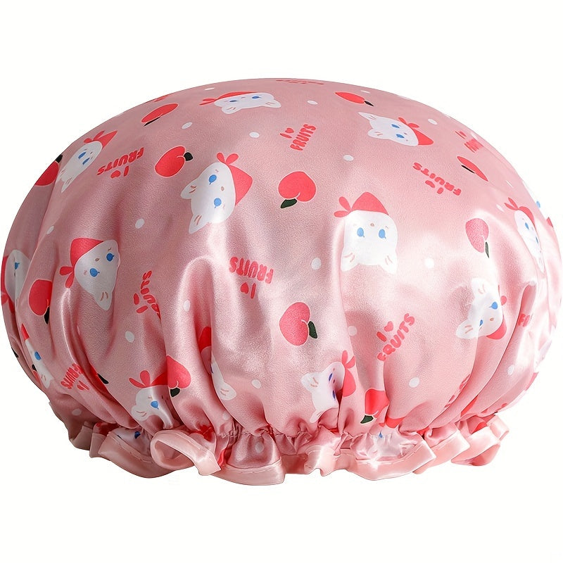 3pcs Double-Layer Shower Caps, Printed Design, And Reusable, with Elastic Band, Suitable for Women'S Bathing And Spa Salons