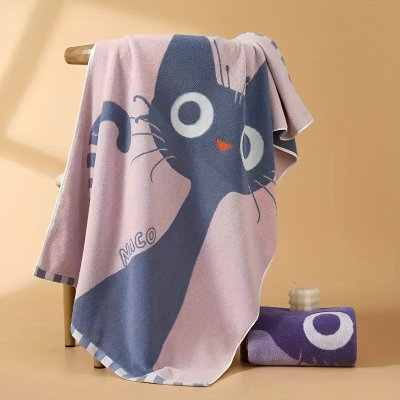 Cotton Bath Towel Thick Quick Dry, Cat Pattern Modern Design, Adult Spa Hotel Home Use