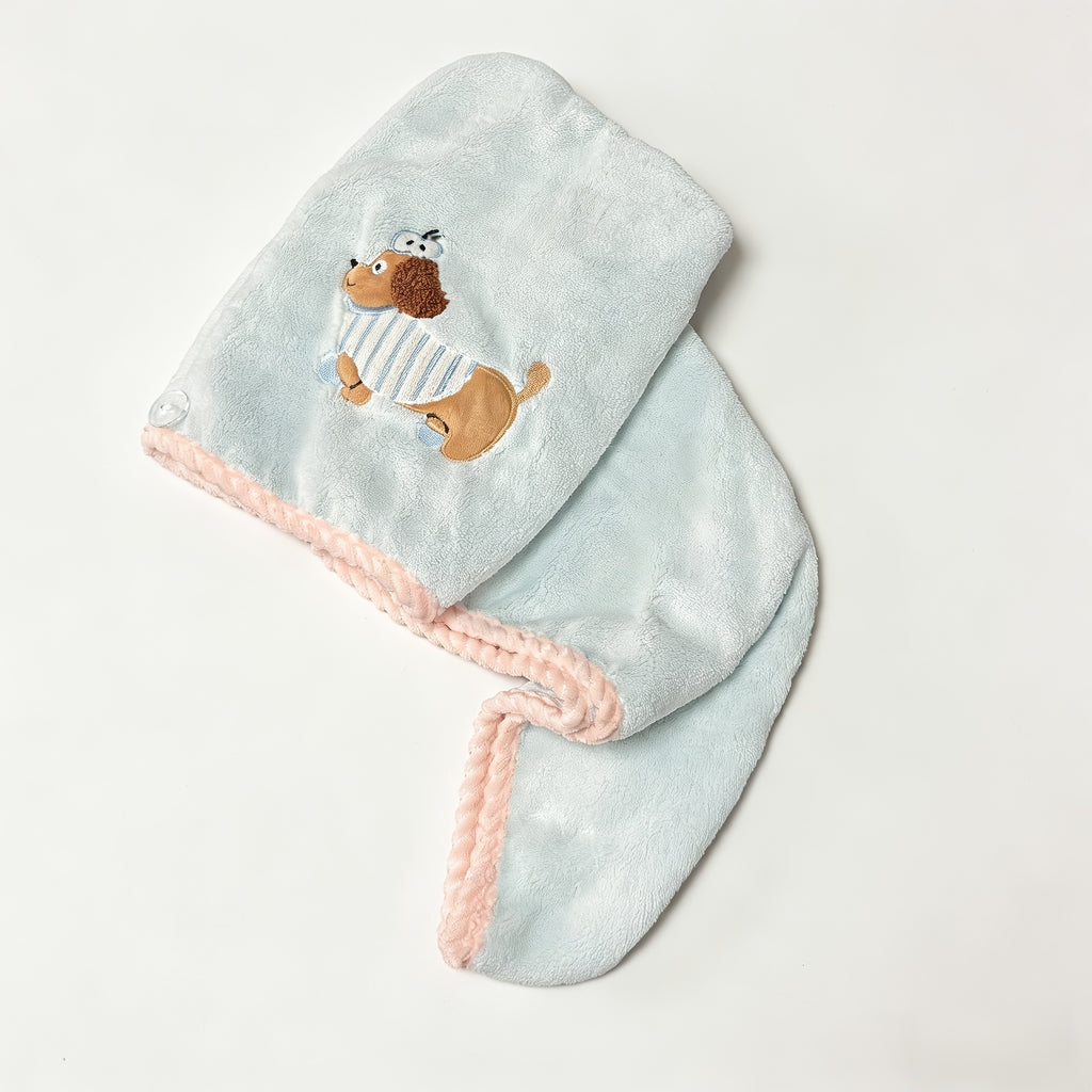 Cartoon Turkish Dog Dry Hair Cap, Super Absorbent Quick-Drying Headscarf, Thickened Coral Fleece Shower Cap, Common for Home Hotels