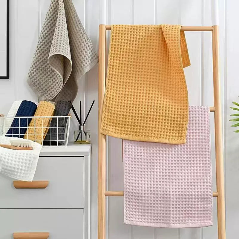 Japanese Minimalist Waffle Weave Hand Towel 35x75cm(13.78x29.53in), Soft Cotton Absorbent Towel, Honeycomb Texture Lint-Free Washcloth, Unisex Quick-Dry Face Cloth
