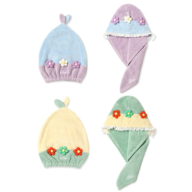 1pc Dry Hair Cap New Coral Fleece Shower Cap Hair Band Female Cute Flower Tube Top Bath Skirt Dry Hair Towel