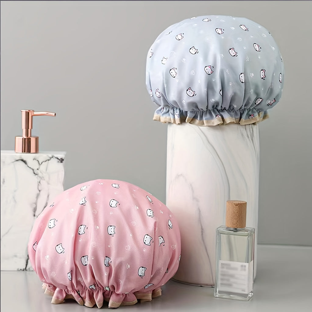 Double-layer Shower Cap Women's Waterproof Bath Cap For Smoke Hair Mask Special Shower Cap