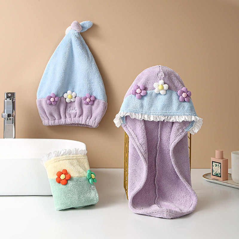 1pc Dry Hair Cap New Coral Fleece Shower Cap Hair Band Female Cute Flower Tube Top Bath Skirt Dry Hair Towel