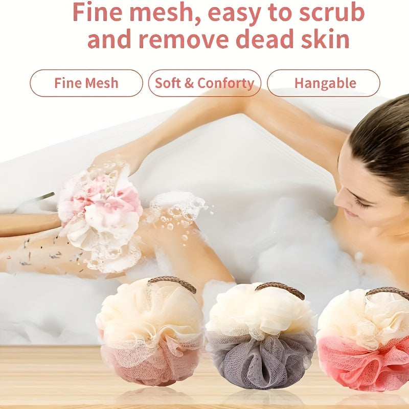 8pcs Soft Loofah Bath Ball, 3D Flower Design, Gentle Exfoliating Bath Sponge, Non-slip Handle, 30-day Replaceable, Unisex, Home Bath Accessories