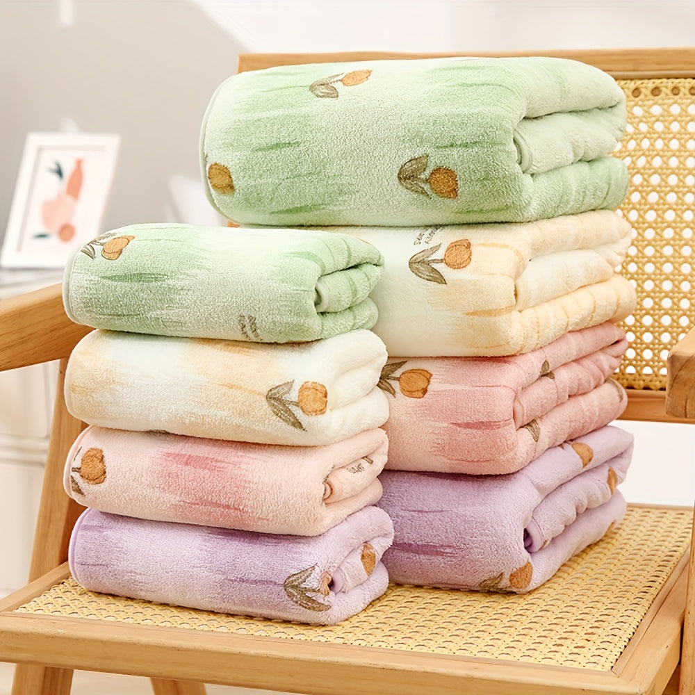 2pcs Set, Flower Adult Bath Towel Set, Spring Tulip Flower Bathroom Towel Set, Coral Fleece Water Absorption, Soft Full Bath Towel Set, Household Hand Towel, Suitable for Hotels, Gifts, SPA Use, Bathroom Additions, New in Spring