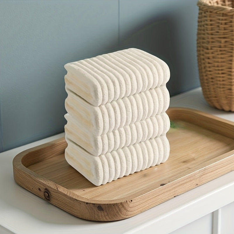 Set of 4 Soft Coral Towels - Fast-Drying Striped Bath And Hand Towels Ideal for Bathroom, Travel, And Camping - Bedspread Hue (No Shedding Or Color Fading) - Modern Rectangular Towels