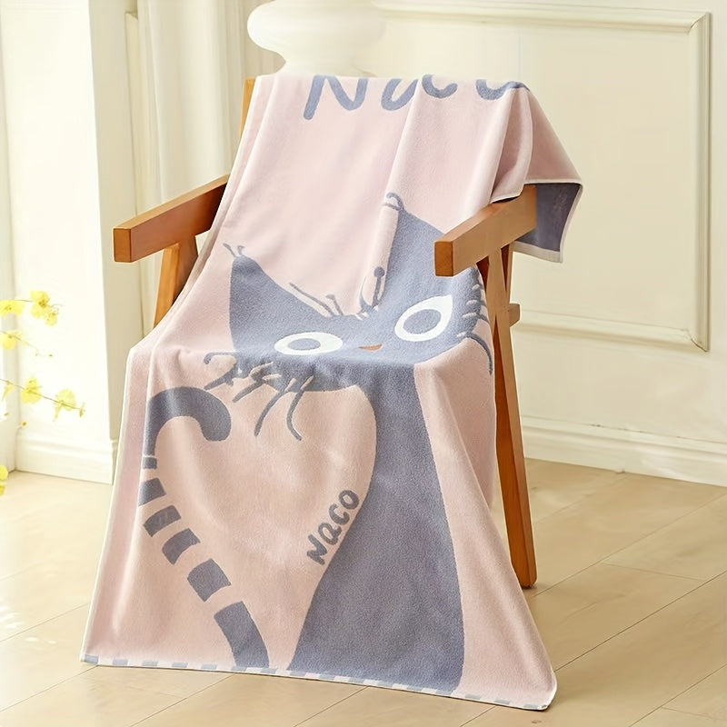Cotton Bath Towel Thick Quick Dry, Cat Pattern Modern Design, Adult Spa Hotel Home Use