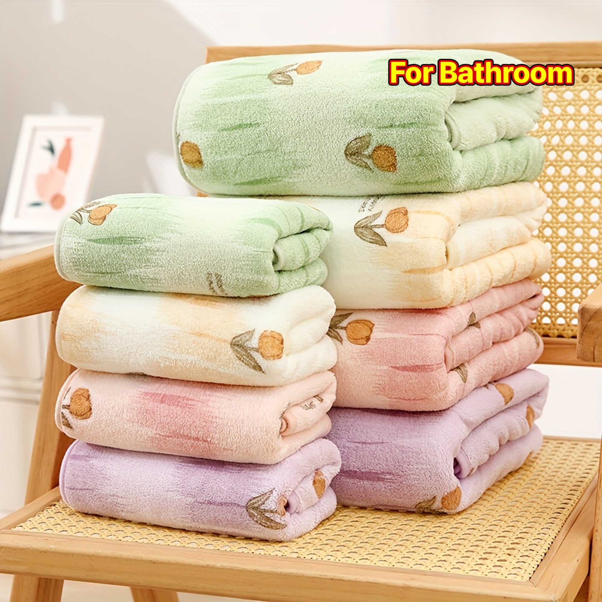 2pcs Set, Flower Adult Bath Towel Set, Spring Tulip Flower Bathroom Towel Set, Coral Fleece Water Absorption, Soft Full Bath Towel Set, Household Hand Towel, Suitable for Hotels, Gifts, SPA Use, Bathroom Additions, New in Spring