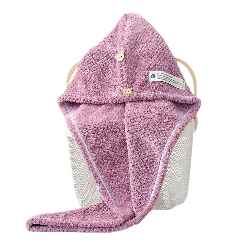 New Pineapple Grid Dry Hair Cap, Enlarged and Thickened Warp Knitted Coral Fleece Shower Cap, Good Water Absorption, Women's Bag Head Towel