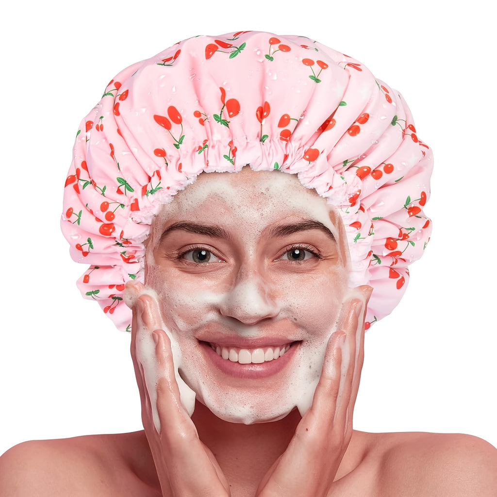 1pc Double-Layer Bath Towel with a Solid Color Lining, Featuring Reusable Plastic Shower Caps with an Elastic Band. Ideal for Women, Ladies' Spa Salons