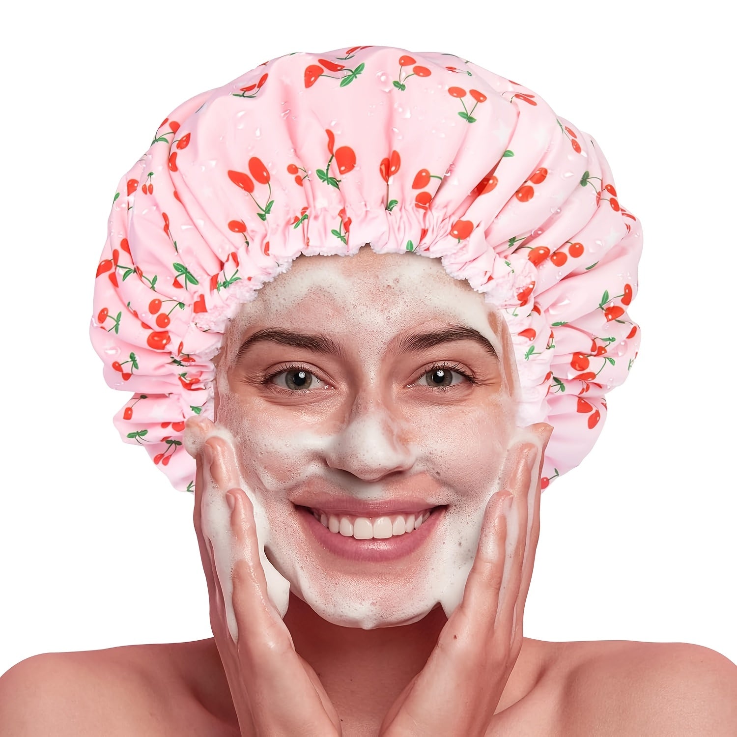 1pc Double-Layer Bath Towel with a Solid Color Lining, Featuring Reusable Plastic Shower Caps with an Elastic Band. Ideal for Women, Ladies' Spa Salons