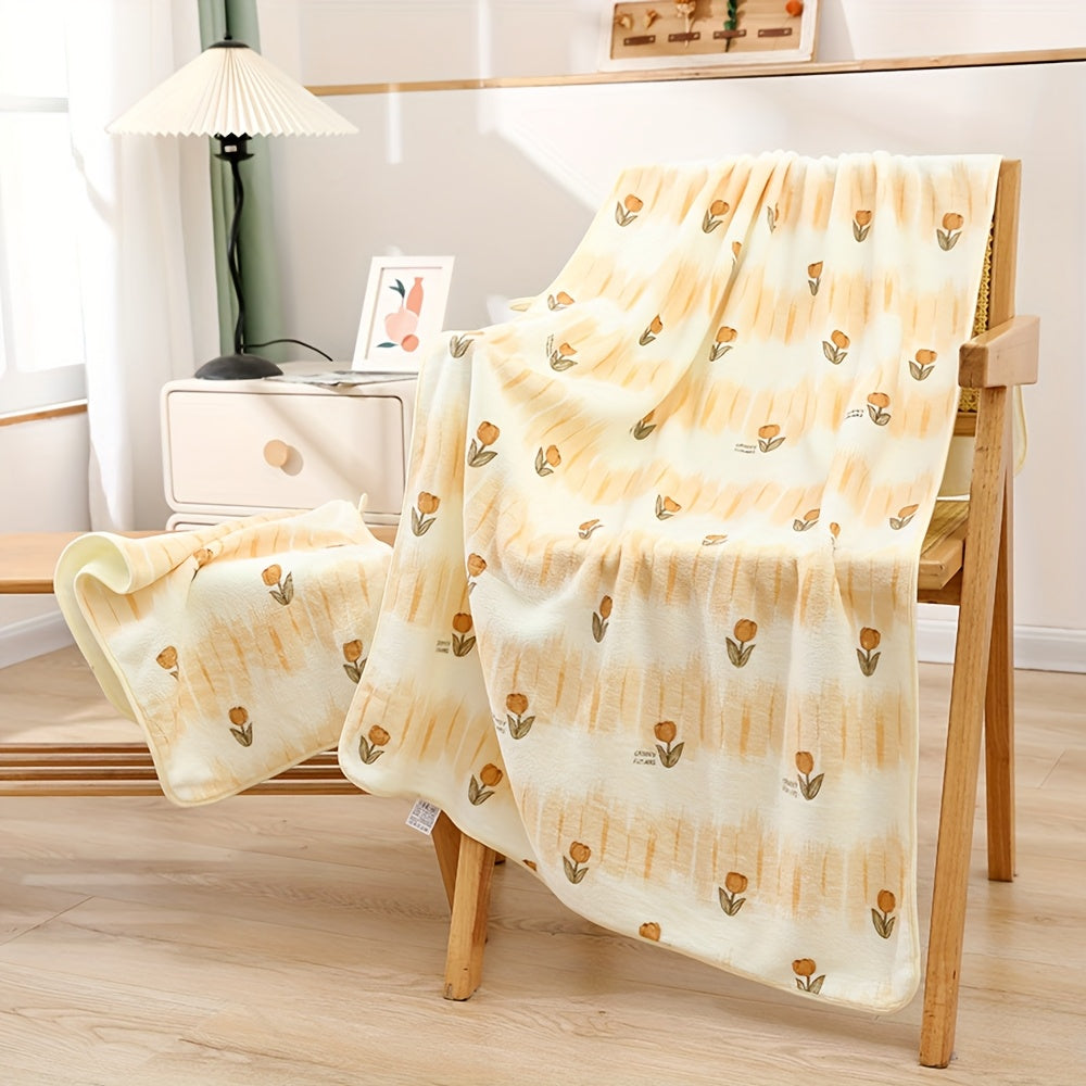 2pcs Set, Flower Adult Bath Towel Set, Spring Tulip Flower Bathroom Towel Set, Coral Fleece Water Absorption, Soft Full Bath Towel Set, Household Hand Towel, Suitable for Hotels, Gifts, SPA Use, Bathroom Additions, New in Spring