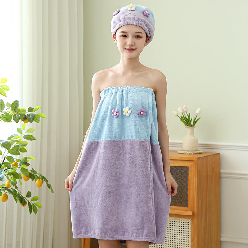 1pc Dry Hair Cap New Coral Fleece Shower Cap Hair Band Female Cute Flower Tube Top Bath Skirt Dry Hair Towel