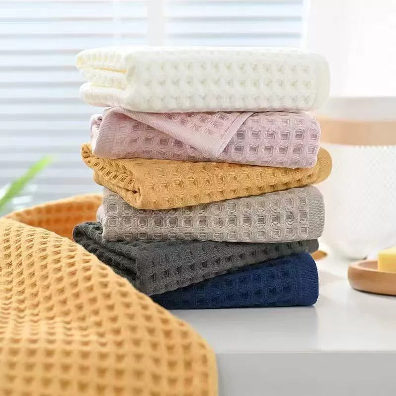 Japanese Minimalist Waffle Weave Hand Towel 35x75cm(13.78x29.53in), Soft Cotton Absorbent Towel, Honeycomb Texture Lint-Free Washcloth, Unisex Quick-Dry Face Cloth