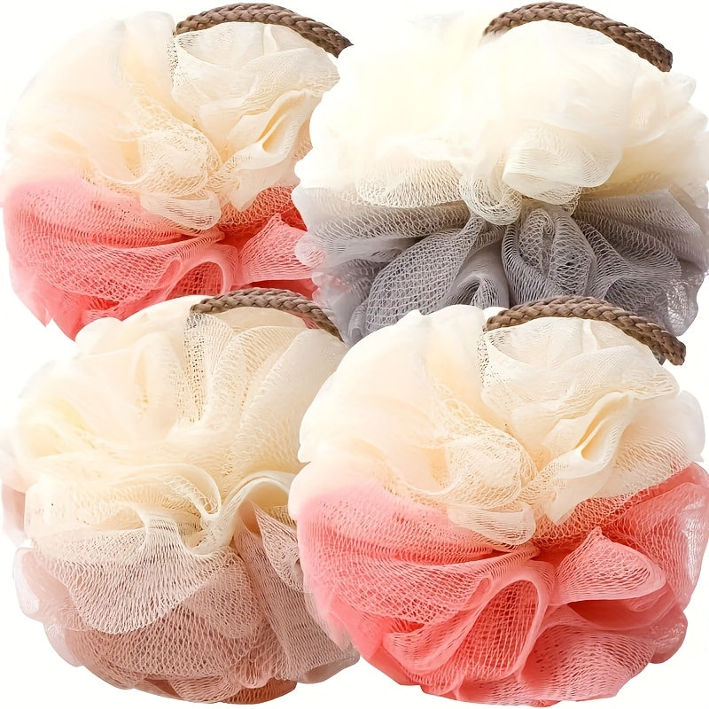 8pcs Soft Loofah Bath Ball, 3D Flower Design, Gentle Exfoliating Bath Sponge, Non-slip Handle, 30-day Replaceable, Unisex, Home Bath Accessories