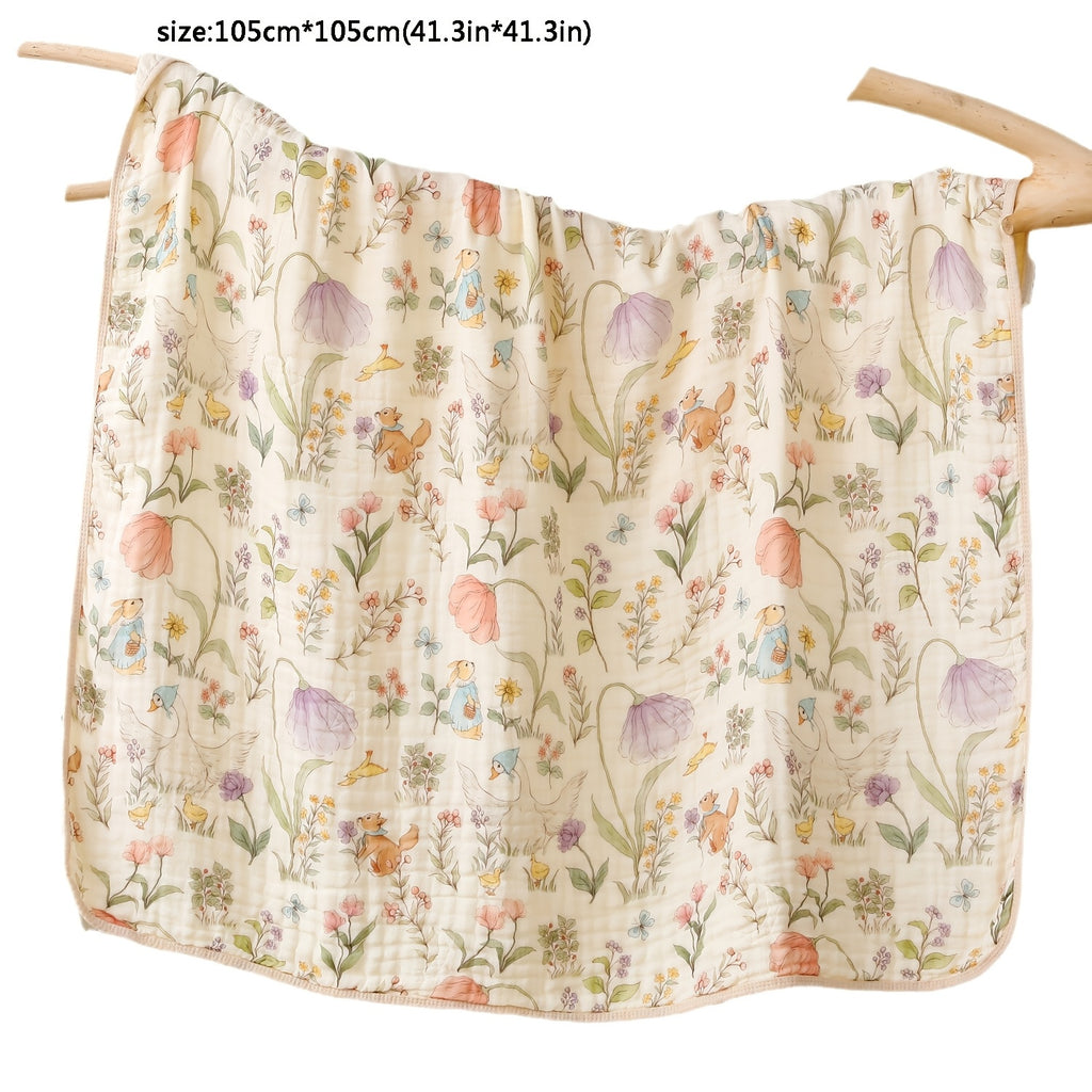 6-Layer Soft Cotton Muslin Towel, Floral And Bunny Print Quick Dry Absorbent Beach Bath Towel for Travel Camping Home, Easter Christmas Holiday Gift