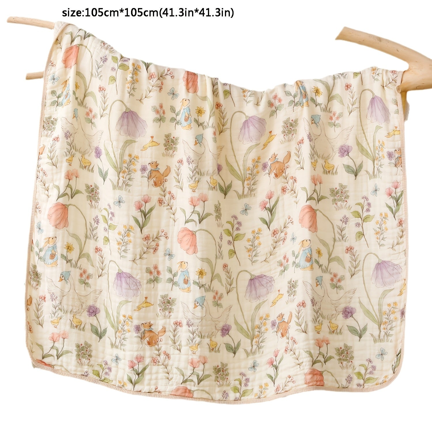 6-Layer Soft Cotton Muslin Towel, Floral And Bunny Print Quick Dry Absorbent Beach Bath Towel for Travel Camping Home, Easter Christmas Holiday Gift