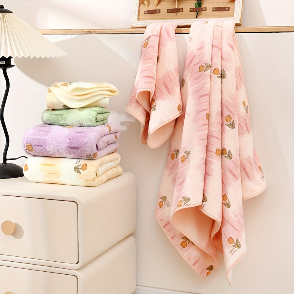 2pcs Set, Flower Adult Bath Towel Set, Spring Tulip Flower Bathroom Towel Set, Coral Fleece Water Absorption, Soft Full Bath Towel Set, Household Hand Towel, Suitable for Hotels, Gifts, SPA Use, Bathroom Additions, New in Spring