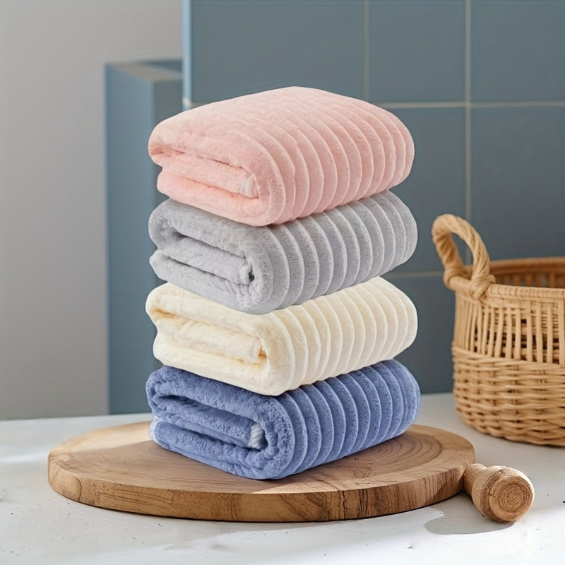 Set of 4 Soft Coral Towels - Fast-Drying Striped Bath And Hand Towels Ideal for Bathroom, Travel, And Camping - Bedspread Hue (No Shedding Or Color Fading) - Modern Rectangular Towels