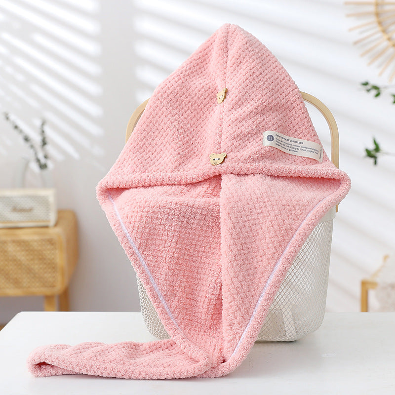 New Pineapple Grid Dry Hair Cap, Enlarged and Thickened Warp Knitted Coral Fleece Shower Cap, Good Water Absorption, Women's Bag Head Towel