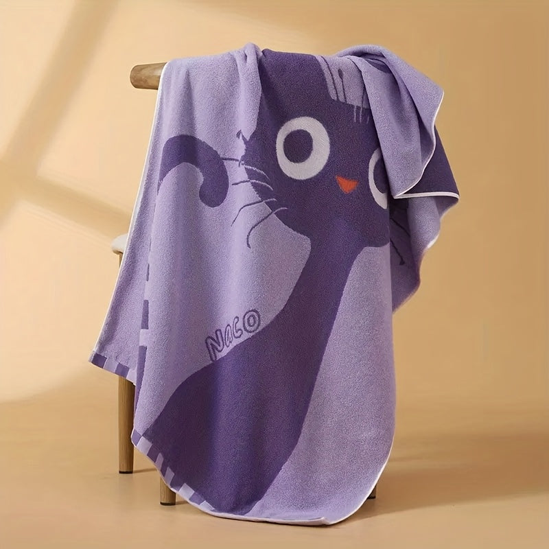 Cotton Bath Towel Thick Quick Dry, Cat Pattern Modern Design, Adult Spa Hotel Home Use