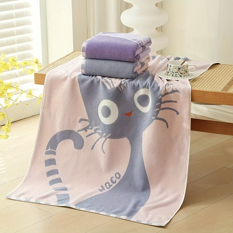 Cotton Bath Towel Thick Quick Dry, Cat Pattern Modern Design, Adult Spa Hotel Home Use