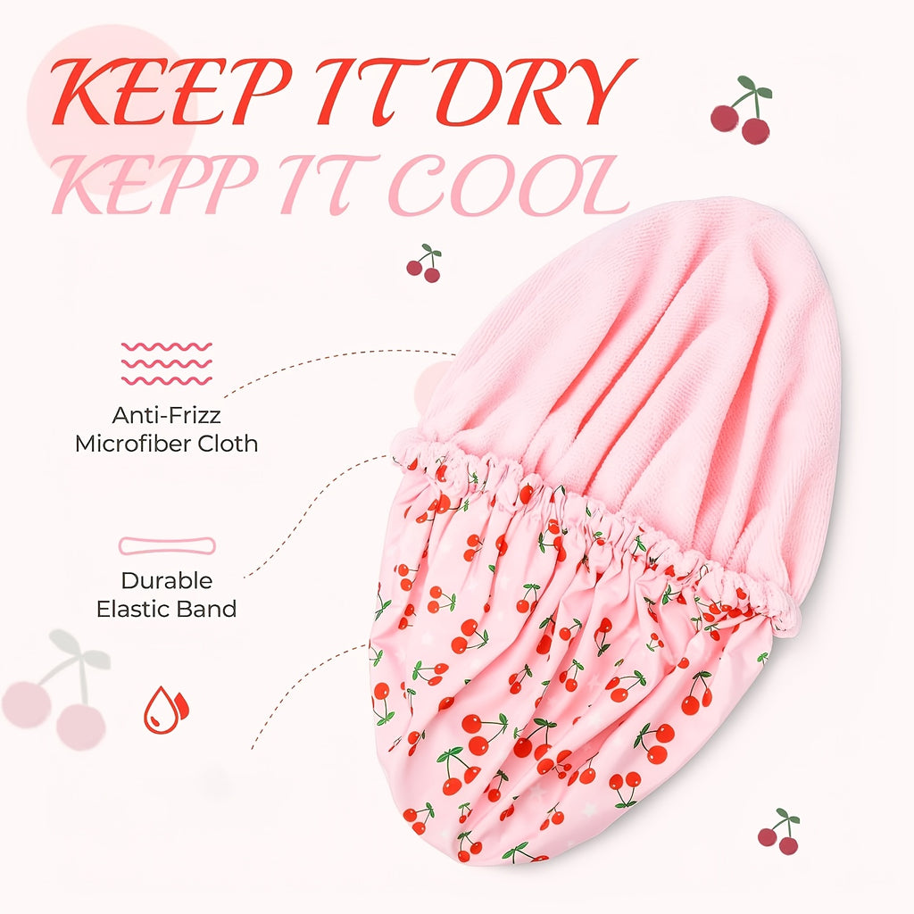 1pc Double-Layer Bath Towel with a Solid Color Lining, Featuring Reusable Plastic Shower Caps with an Elastic Band. Ideal for Women, Ladies' Spa Salons