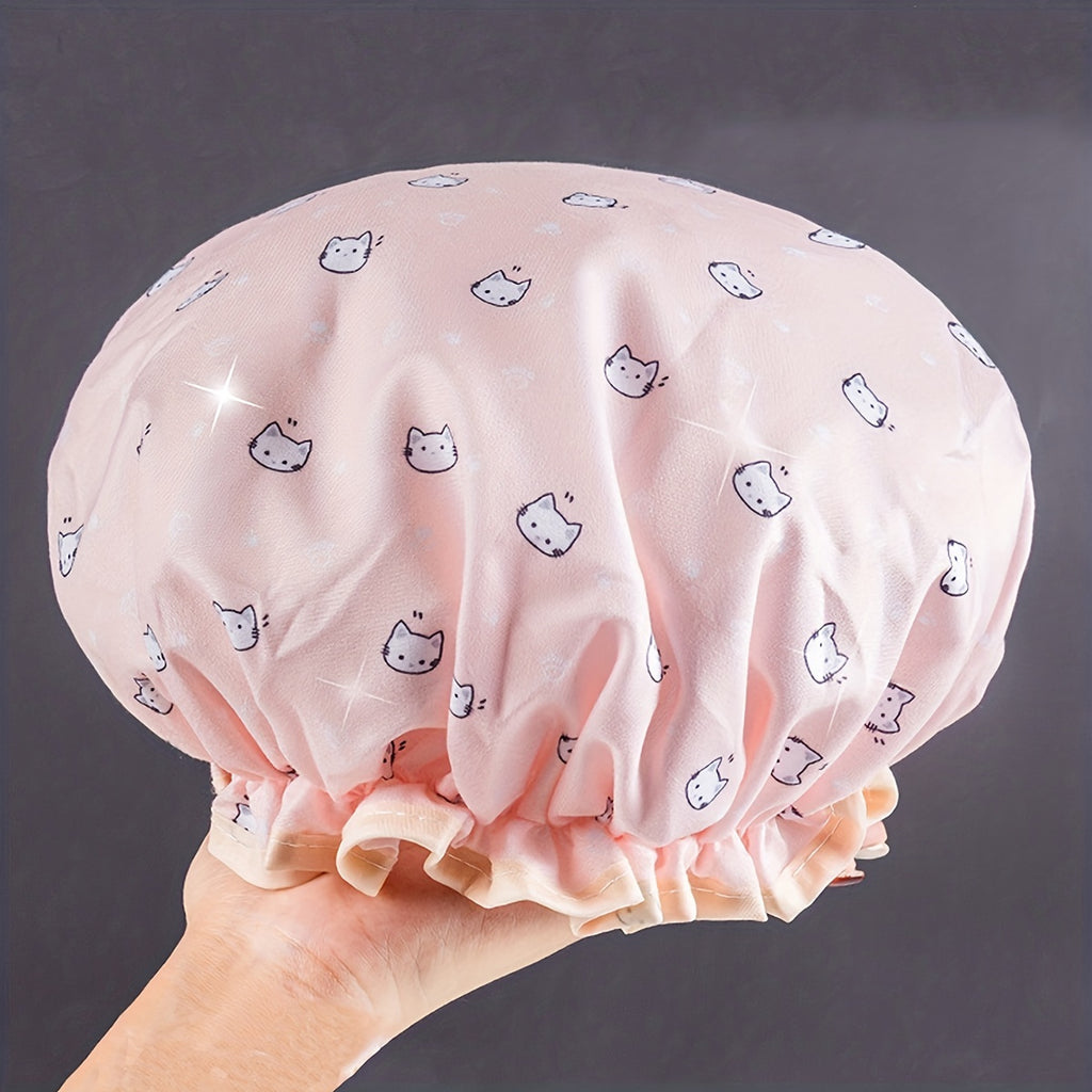 Double-layer Shower Cap Women's Waterproof Bath Cap For Smoke Hair Mask Special Shower Cap