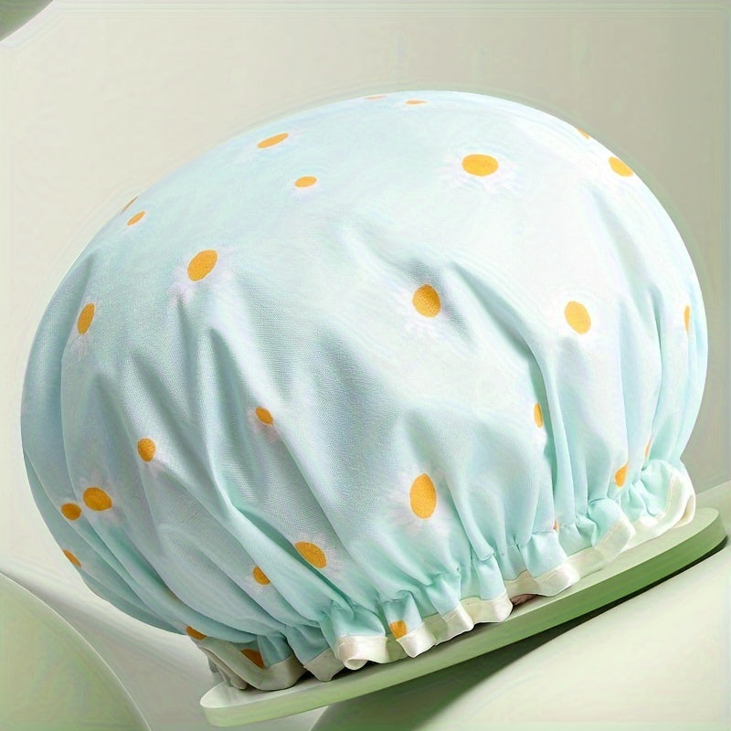 3pcs Double-Layer Shower Caps, Printed Design, And Reusable, with Elastic Band, Suitable for Women'S Bathing And Spa Salons
