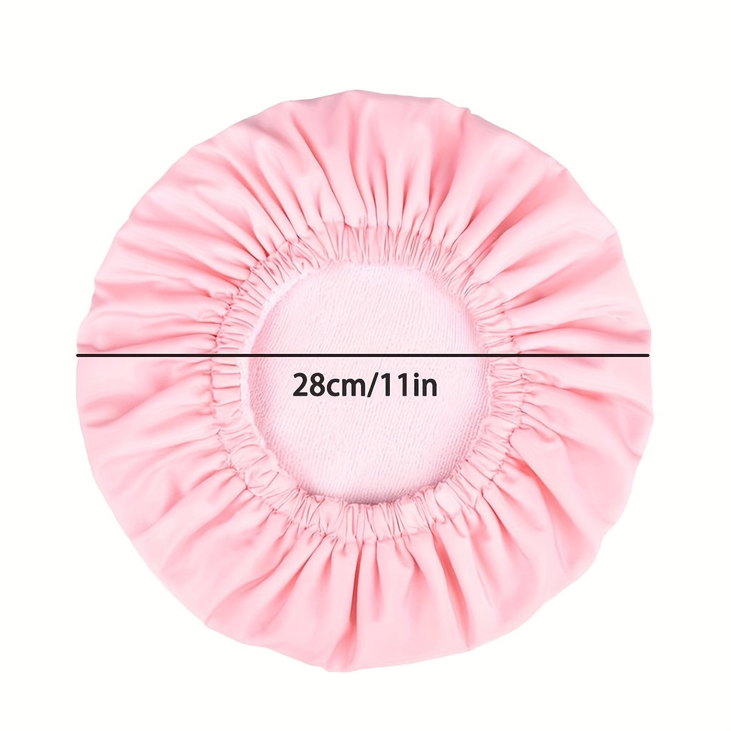 1pc Double-Layer Bath Towel with a Solid Color Lining, Featuring Reusable Plastic Shower Caps with an Elastic Band. Ideal for Women, Ladies' Spa Salons