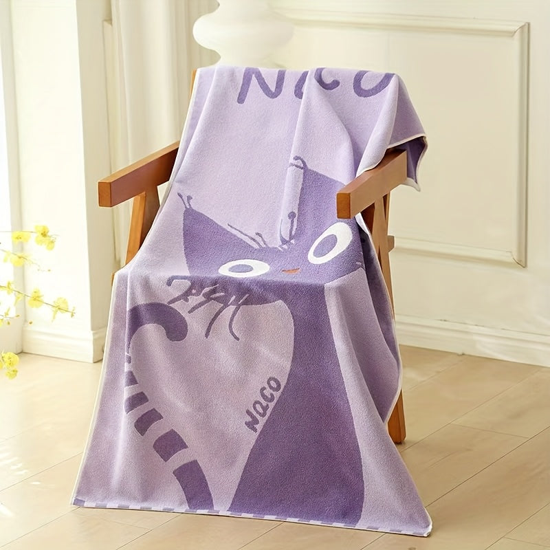Cotton Bath Towel Thick Quick Dry, Cat Pattern Modern Design, Adult Spa Hotel Home Use