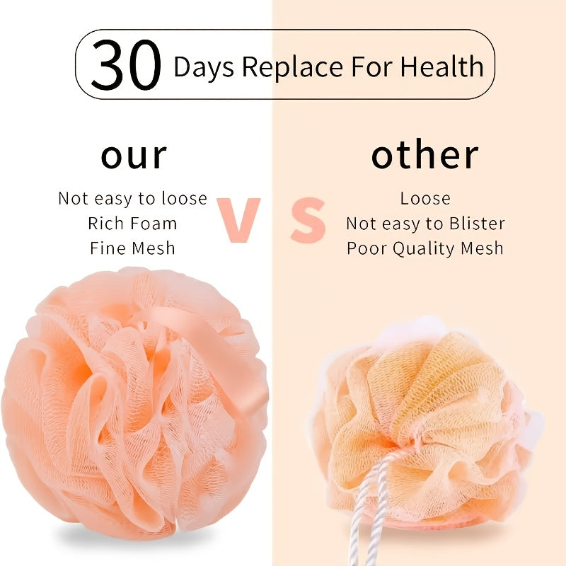 8pcs Soft Loofah Bath Ball, 3D Flower Design, Gentle Exfoliating Bath Sponge, Non-slip Handle, 30-day Replaceable, Unisex, Home Bath Accessories