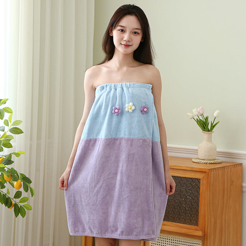 1pc Dry Hair Cap New Coral Fleece Shower Cap Hair Band Female Cute Flower Tube Top Bath Skirt Dry Hair Towel