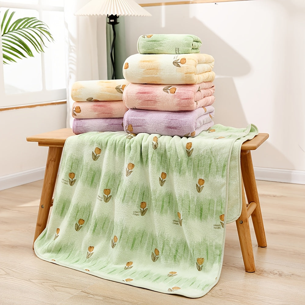 2pcs Set, Flower Adult Bath Towel Set, Spring Tulip Flower Bathroom Towel Set, Coral Fleece Water Absorption, Soft Full Bath Towel Set, Household Hand Towel, Suitable for Hotels, Gifts, SPA Use, Bathroom Additions, New in Spring