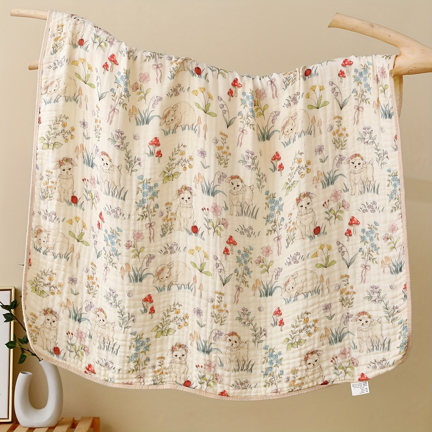 6-Layer Soft Cotton Muslin Towel, Floral And Bunny Print Quick Dry Absorbent Beach Bath Towel for Travel Camping Home, Easter Christmas Holiday Gift